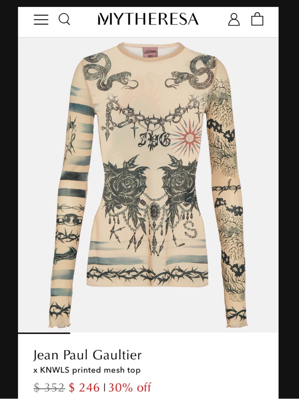 Jean Paul Gaultier Beige Top with Black Print - Picture 9 of 10